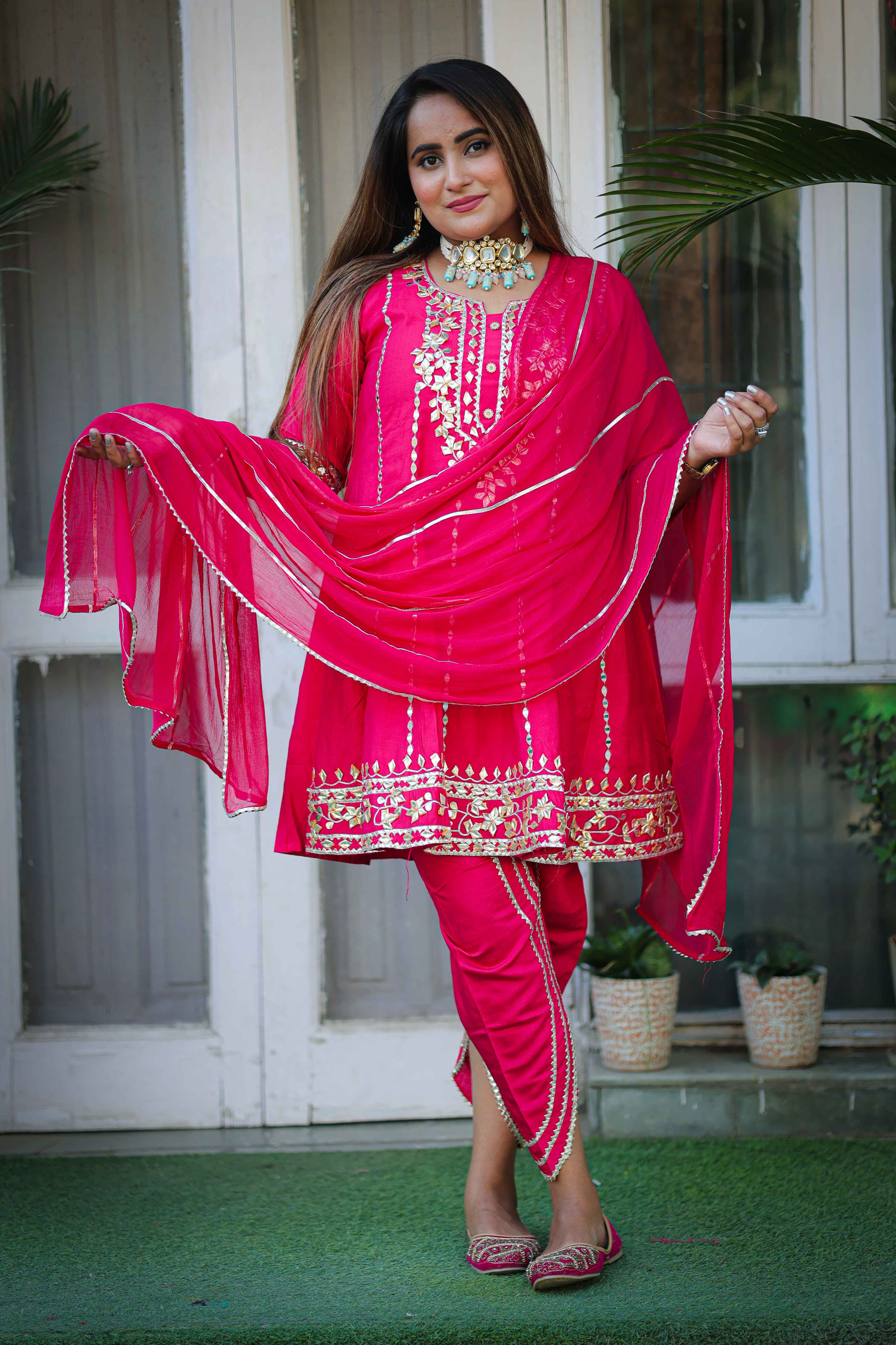 Hot pink suit with tulip pant